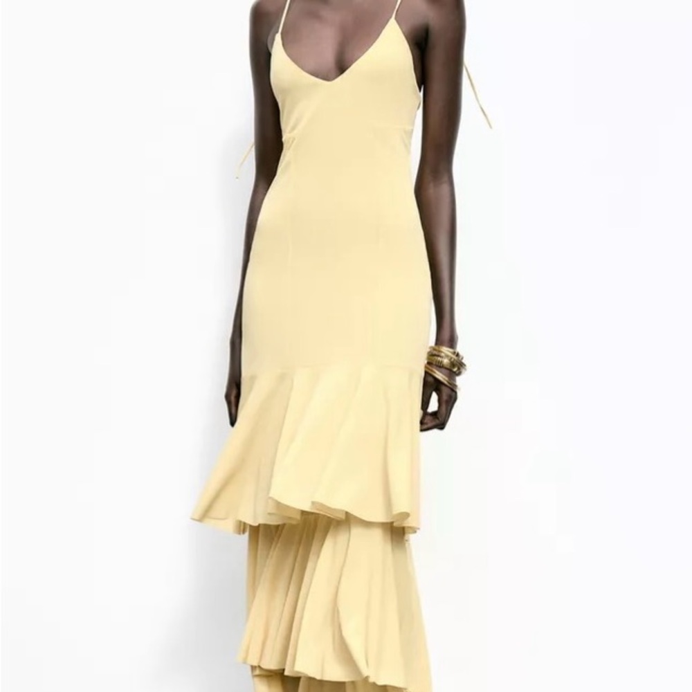 Zara Yellow Maxi Dress with Ruffle Hem